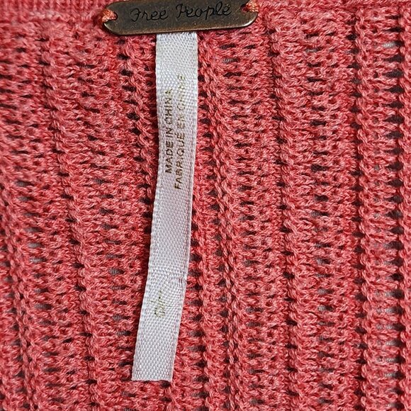 Free People Womens L Hi Low Sweater Red Lightweight Stretch Knit Pullover Top - Picture 6 of 9